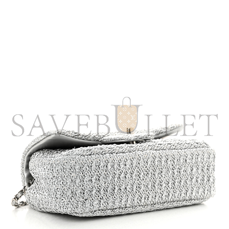 Ch*el classic flap bag braided lurex & silver-tone metal as5279 (20.5*12.5*6cm)